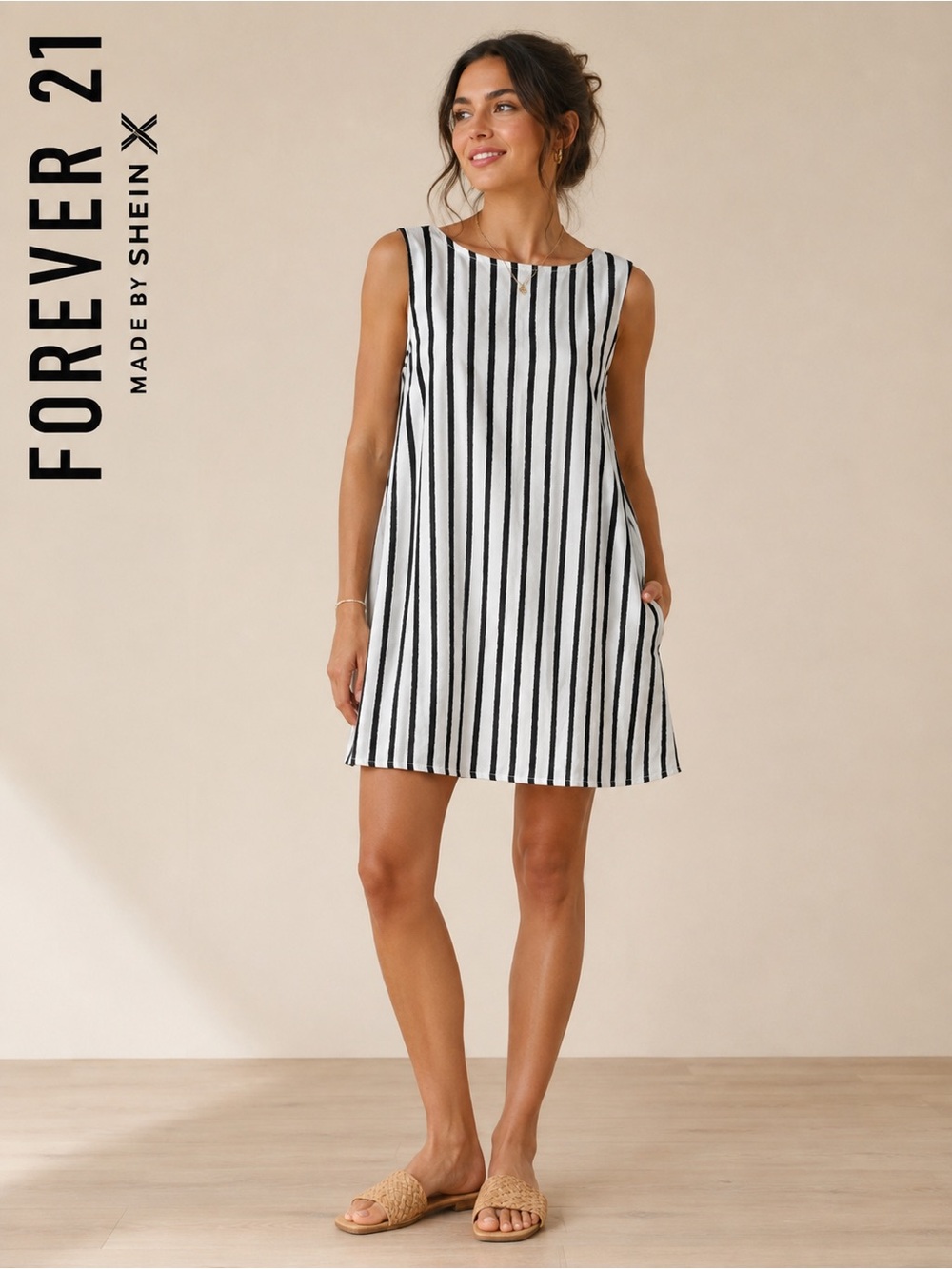 Forever 21 x Shein Striped Mini Shift Dress Black White Size S